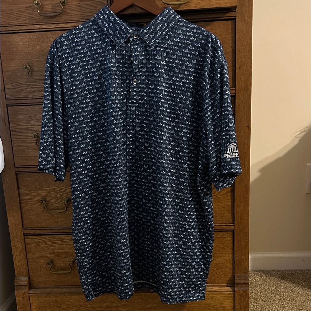 Men's Navy Straight Down Golf Shirt with golf carts